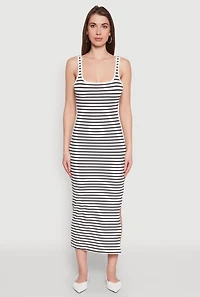 Womens Striped Side Slit Tank Dress, Multi, Size M