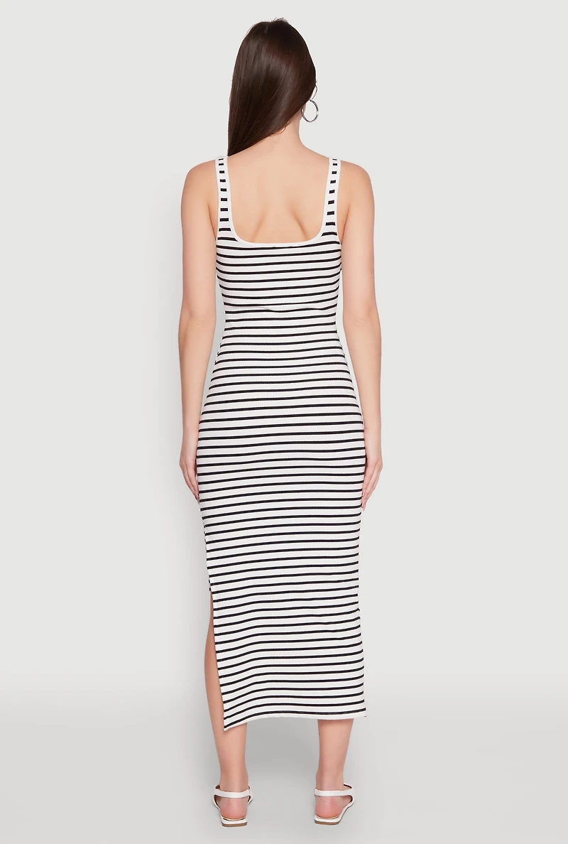 Womens Striped Side Slit Tank Dress, Multi, Size M