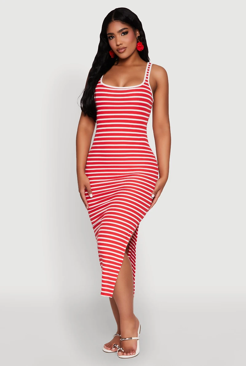 Striped Side Slit Tank Dress