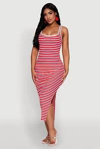 Striped Side Slit Tank Dress