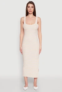 Womens Striped Side Slit Tank Dress,