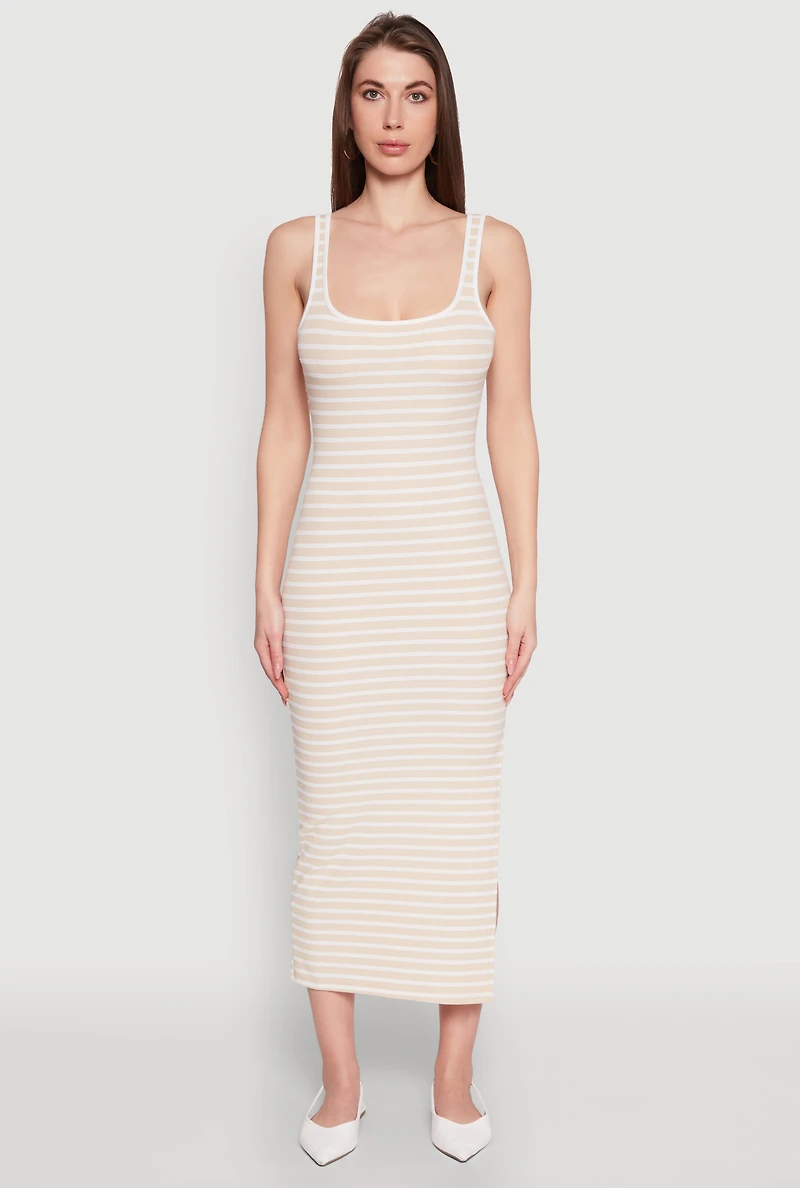 Womens Striped Side Slit Tank Dress, M