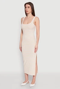 Womens Striped Side Slit Tank Dress,