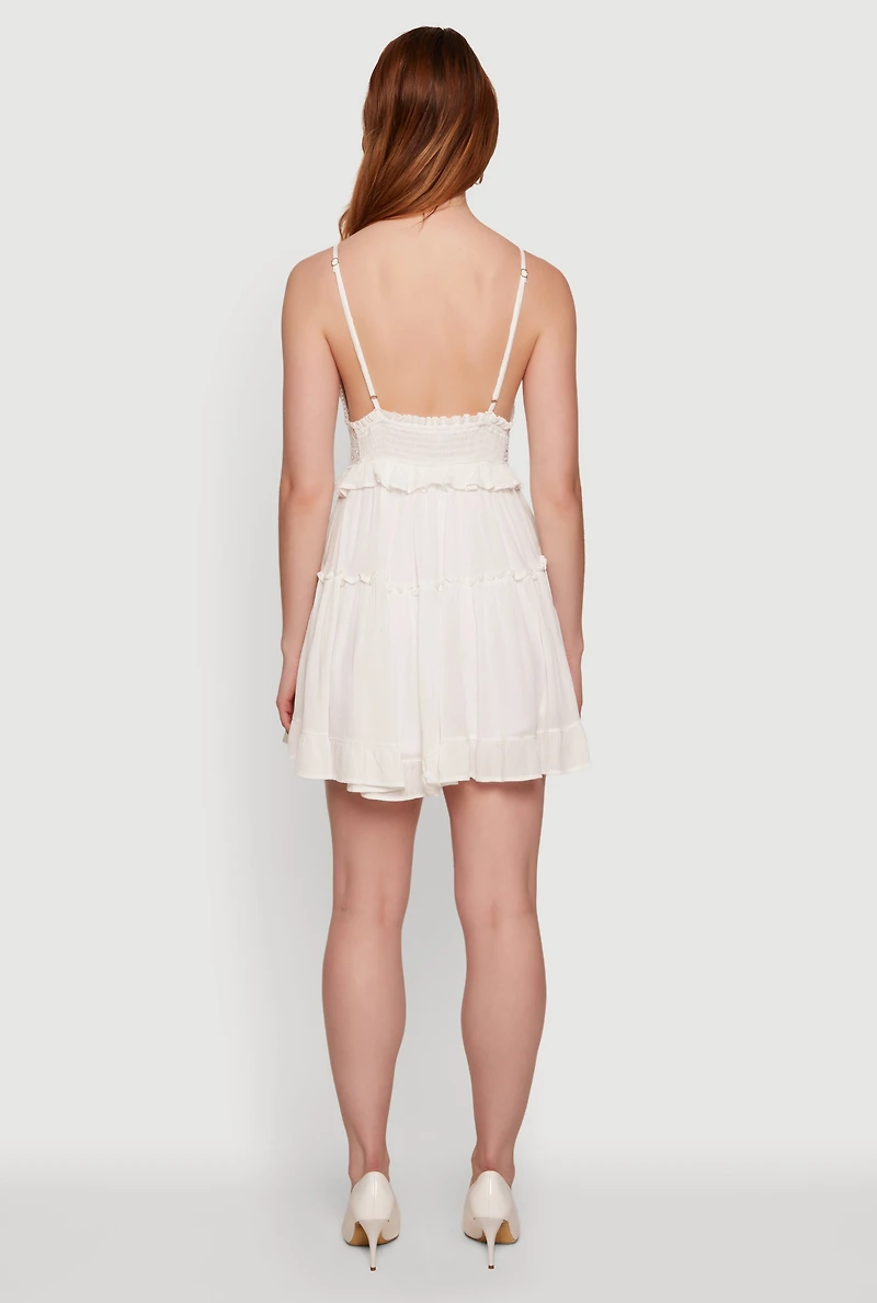 Crochet Detail Tiered Ruffle Mini Dress