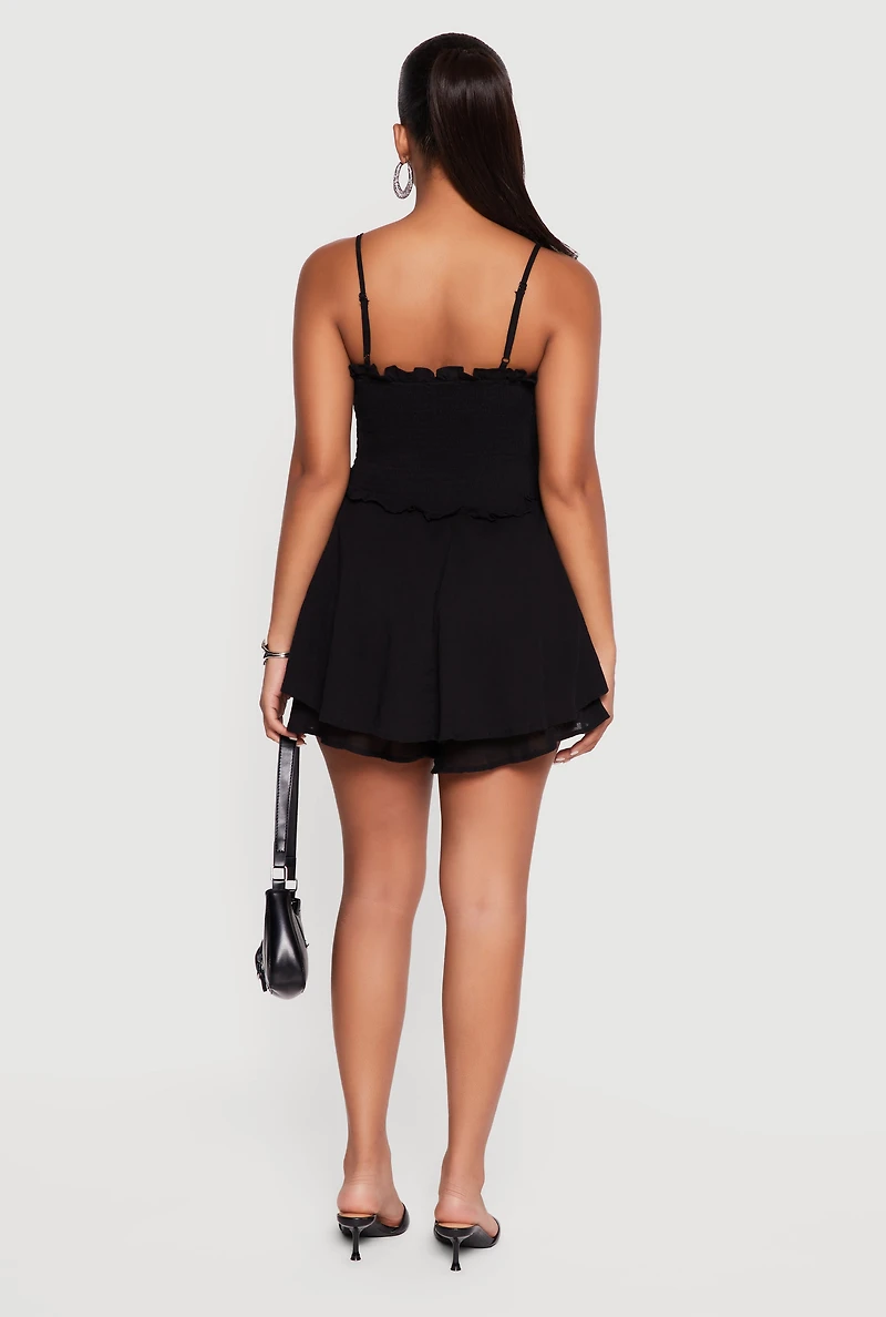 Ruffle Tiered Smocked Skater Dress with Shorts Lining