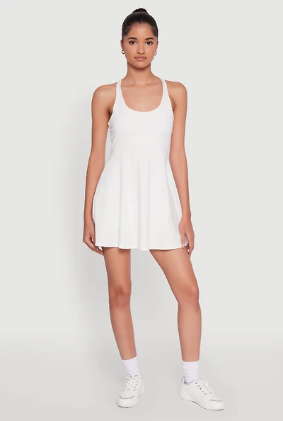Womens Trendy Criss Cross Back Scoop Neck Tennis Dress, White, Size M