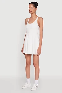 Womens Trendy Criss Cross Back Scoop Neck Tennis Dress, White, Size M