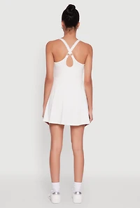 Womens Trendy Criss Cross Back Scoop Neck Tennis Dress, White,