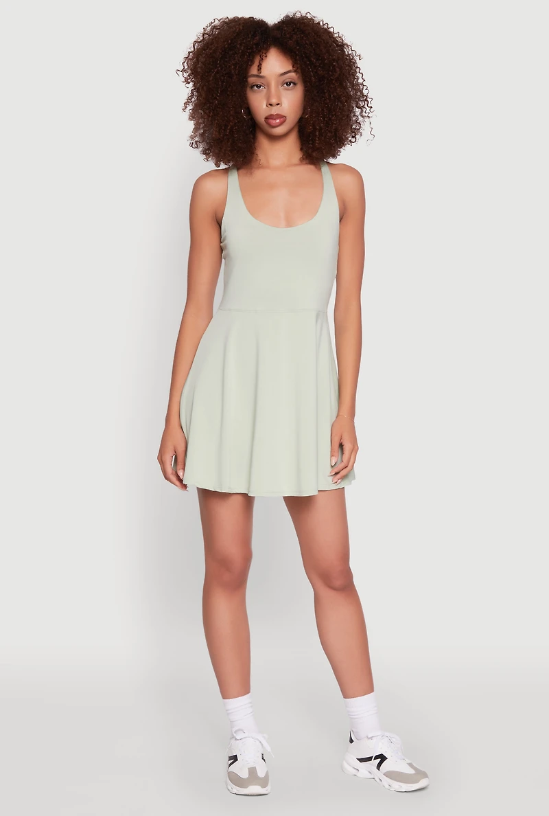 Womens Trendy Criss Cross Back Scoop Neck Tennis Dress, Green, Size M