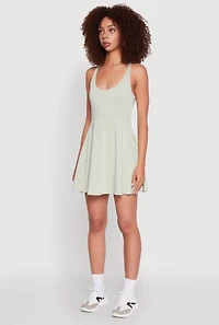 Womens Trendy Criss Cross Back Scoop Neck Tennis Dress, Green, Size M