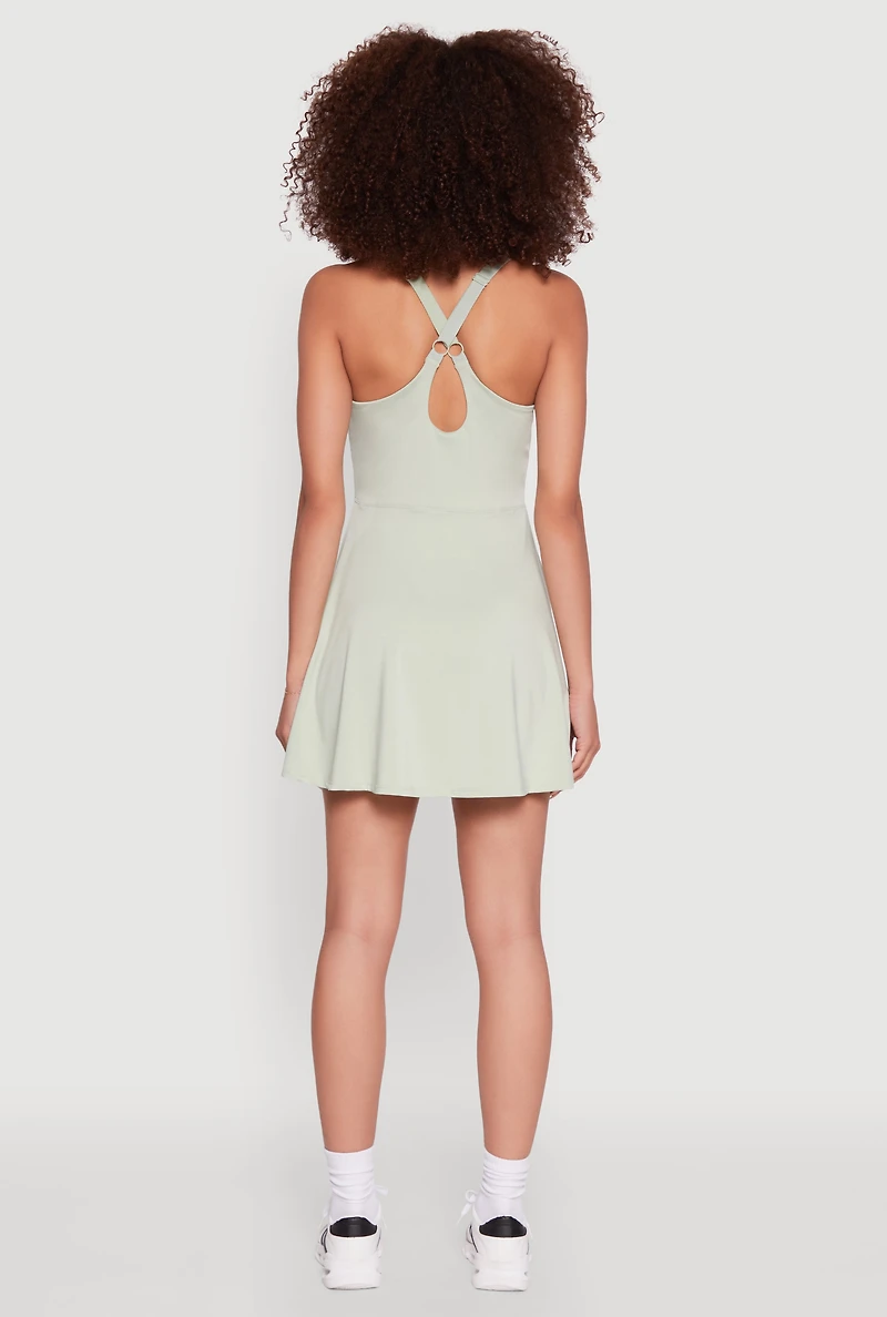Womens Trendy Criss Cross Back Scoop Neck Tennis Dress, Green, Size L