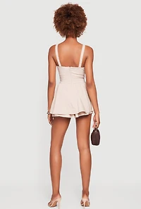 Pom Detail Lace Up Tiered Skater Dress