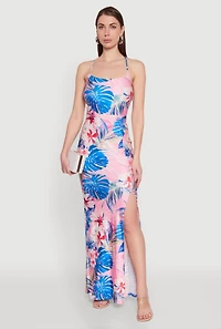 Womens Iris Floral Lace Up Back Maxi Dress, Multi, Size M