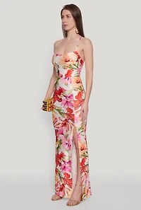 Womens Iris Floral Print Lace Up Back Maxi Dress, Multi,