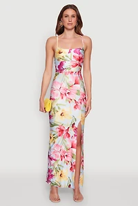 Womens Iris Floral Print Lace Up Back Maxi Dress, Multi, Size M