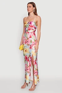 Womens Iris Floral Print Lace Up Back Maxi Dress, Multi,