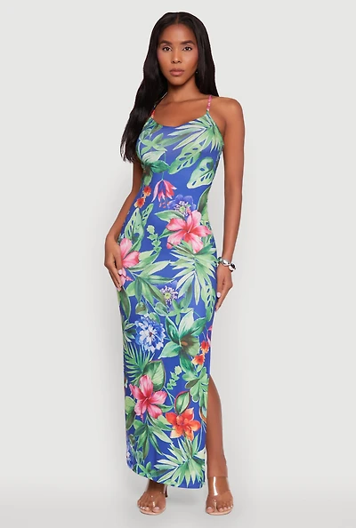 Womens Haute Monde Sleeveless Scoop Neck Floral Maxi Dress, Multi, Size L