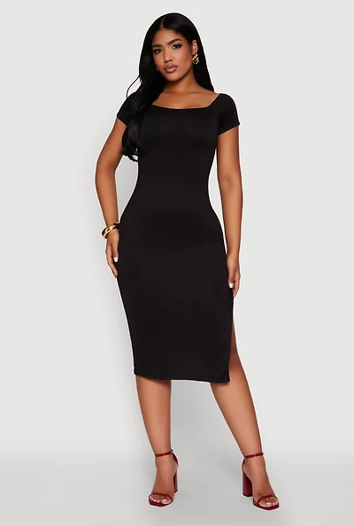 Womens Haute Monde Side Slit Midi Dress, Black,