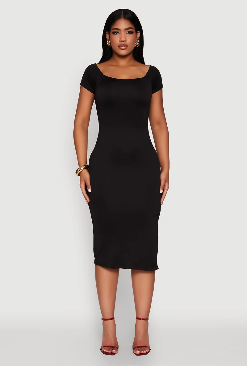 Womens Haute Monde Side Slit Midi Dress, Black,