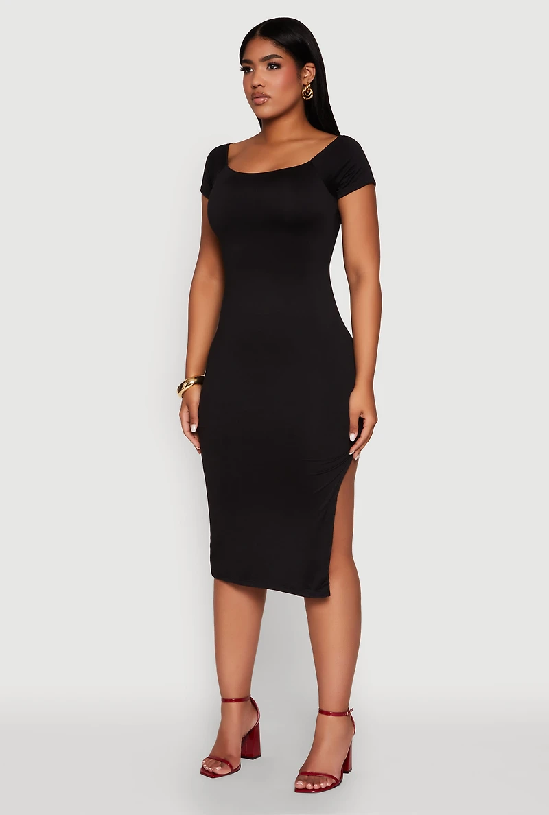 Womens Haute Monde Side Slit Midi Dress, Black,