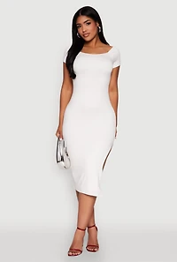 Womens Haute Monde Side Slit Midi Dress, White, Size L