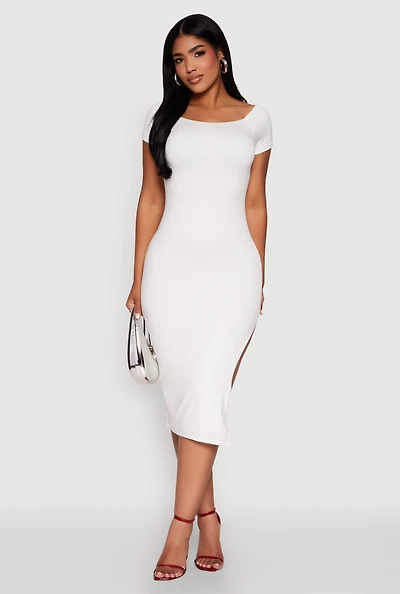 Womens Haute Monde Side Slit Midi Dress, White, Size S