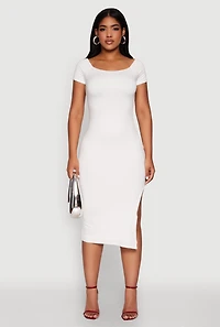 Womens Haute Monde Side Slit Midi Dress, White, Size L