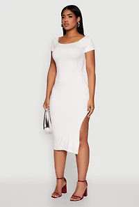 Womens Haute Monde Side Slit Midi Dress, White, Size L