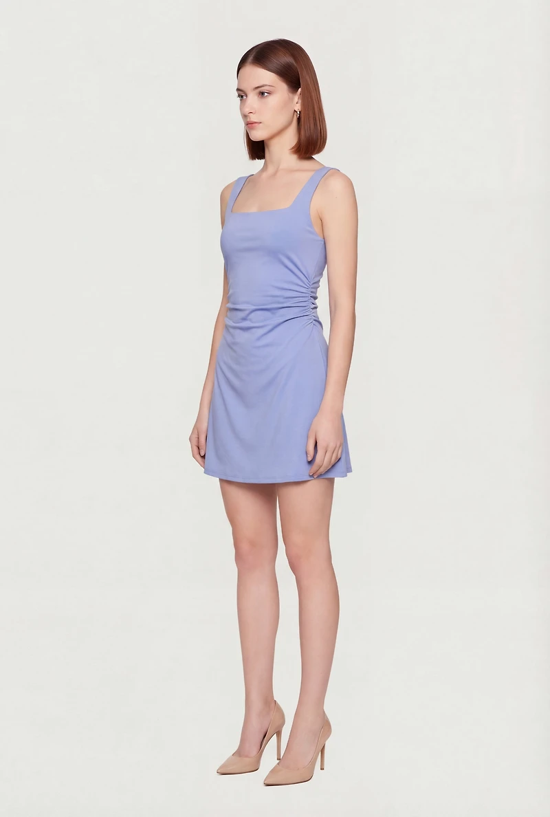Square Neck Ruched Side Mini Dress