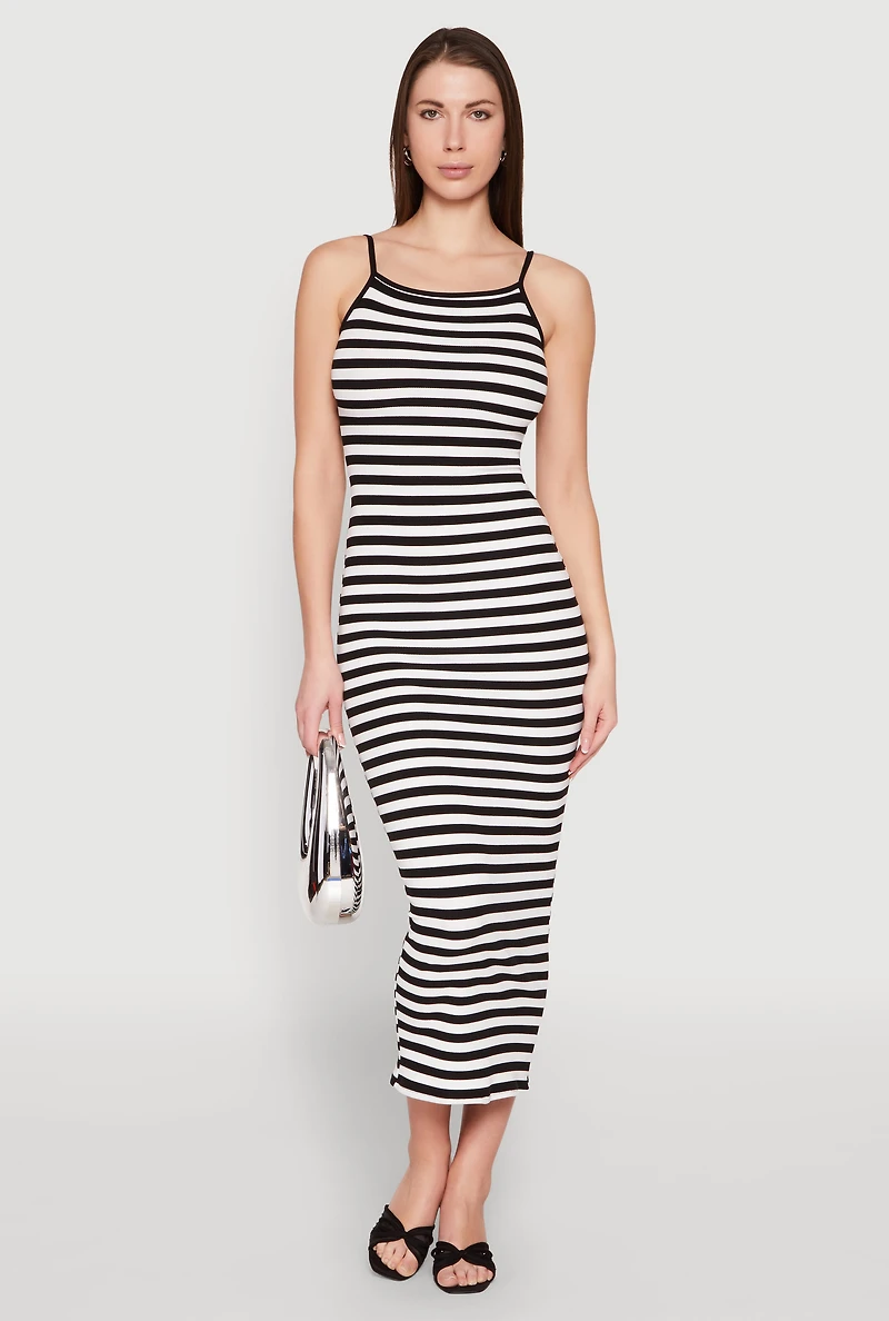 Womens Contrast Trim Striped Maxi Dress, Multi,