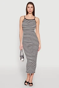 Womens Contrast Trim Striped Maxi Dress, Multi,