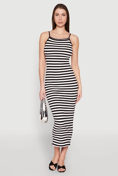 Womens Contrast Trim Striped Maxi Dress, Multi, Size L