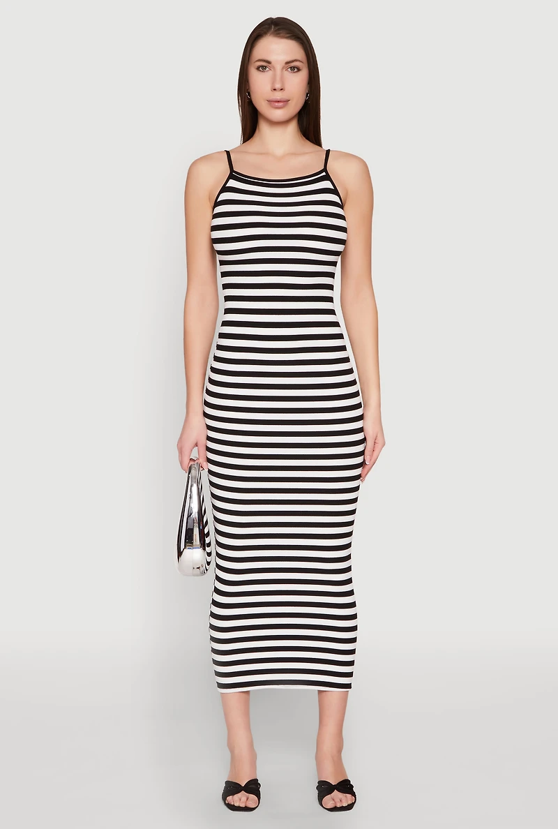 Womens Contrast Trim Striped Maxi Dress, Multi,