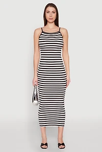 Contrast Trim Striped Maxi Dress