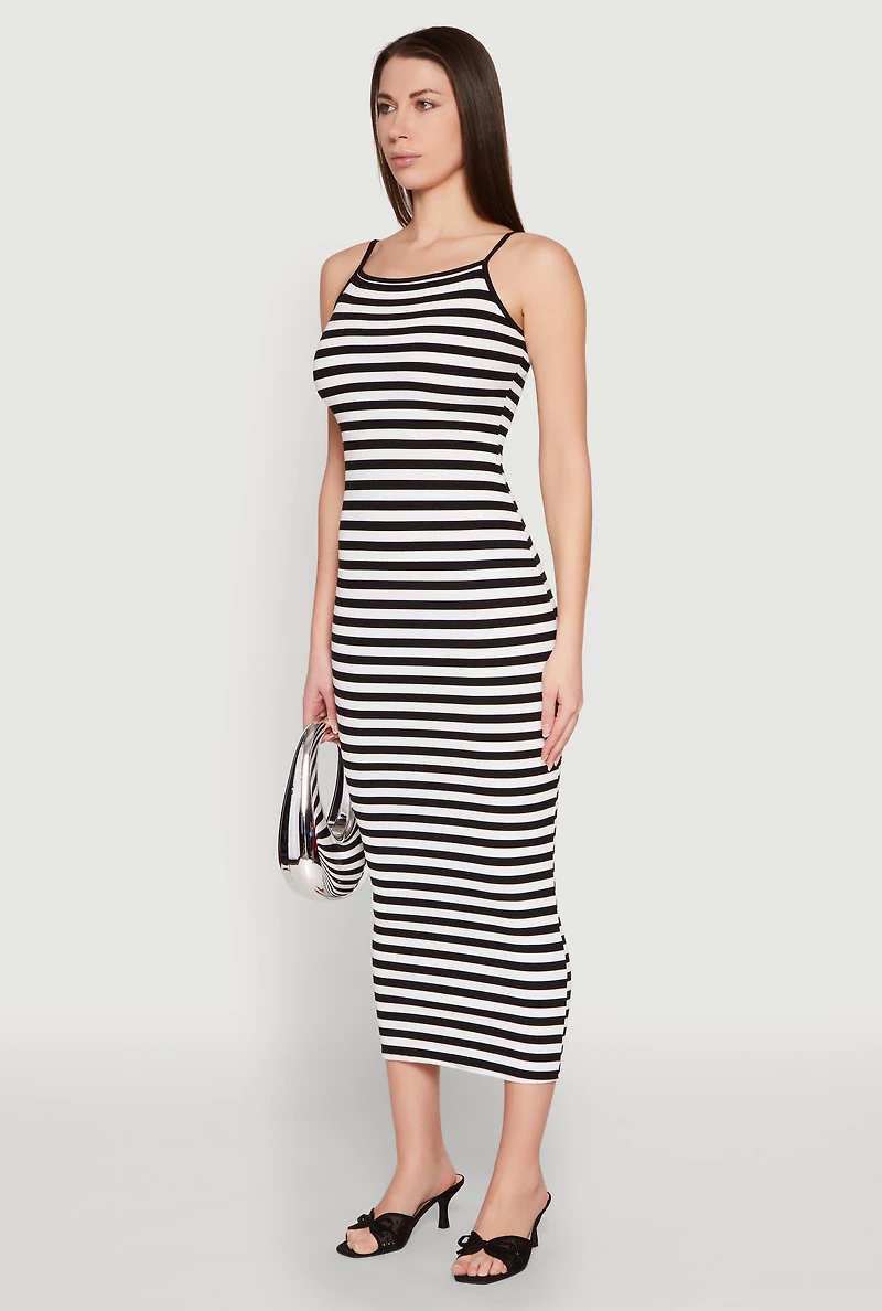Womens Contrast Trim Striped Maxi Dress, Multi,
