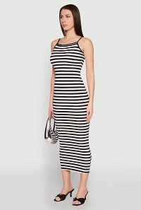Womens Contrast Trim Striped Maxi Dress, Multi,