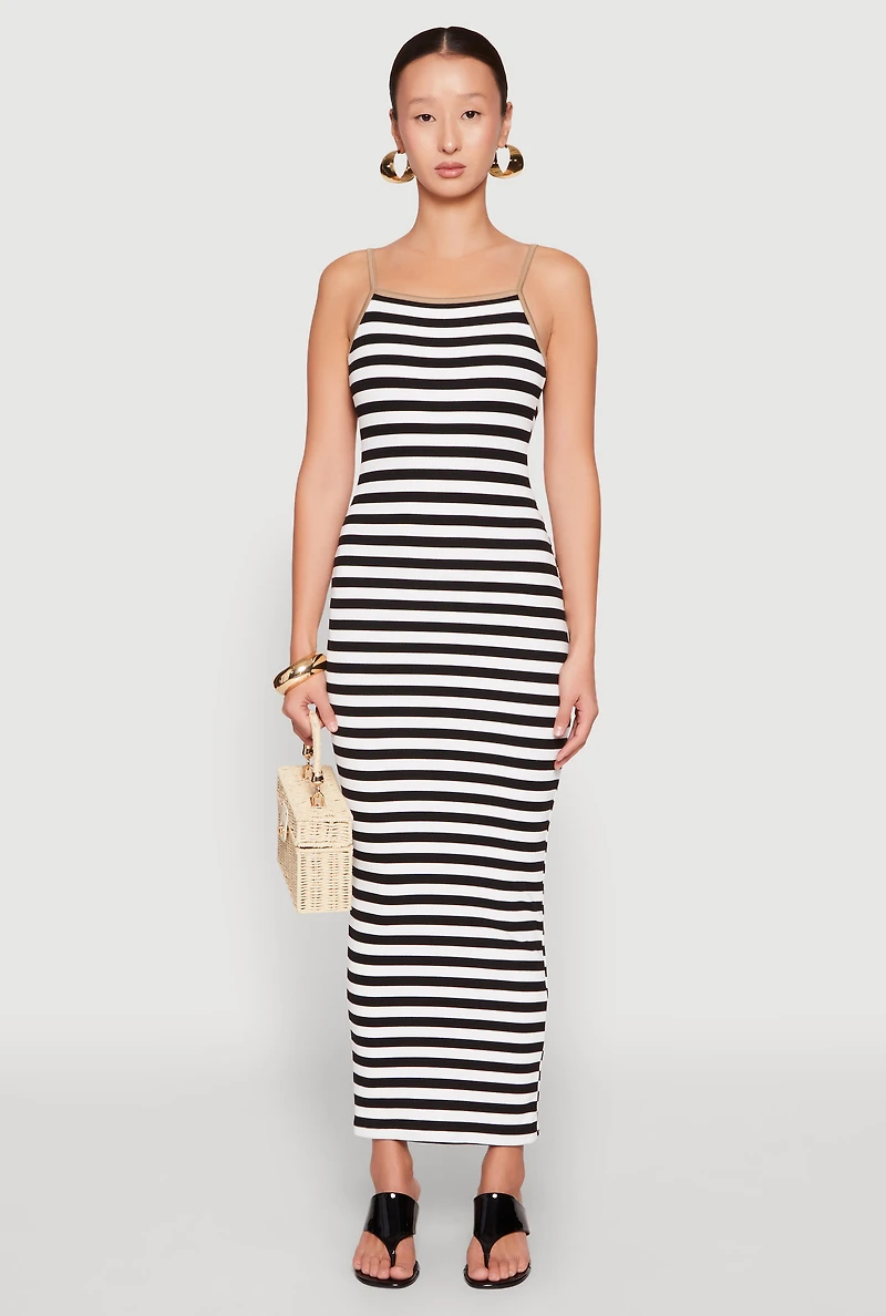 Womens Contrast Trim Striped Maxi Dress, Multi, Size S