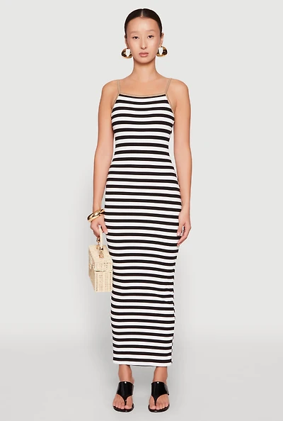 Womens Contrast Trim Striped Maxi Dress, Multi, Size S