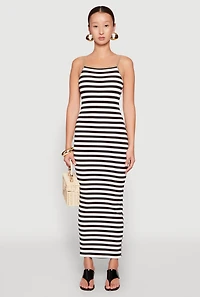 Womens Contrast Trim Striped Maxi Dress, Multi, Size S