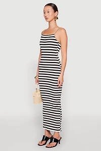 Contrast Trim Striped Maxi Dress