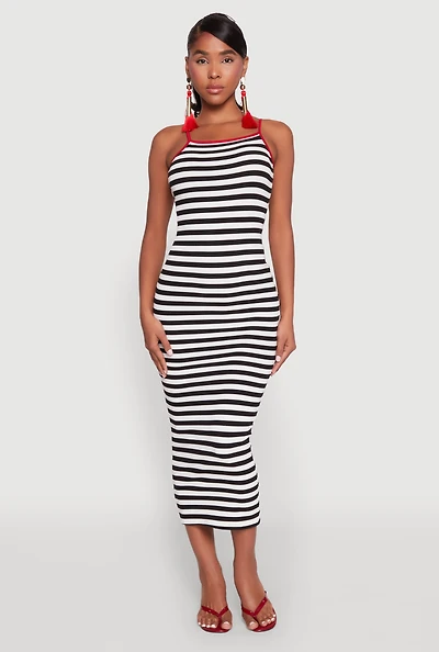 Womens Contrast Trim Striped Maxi Dress, Multi, Size M