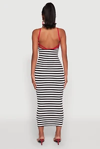 Womens Contrast Trim Striped Maxi Dress, Multi, Size M