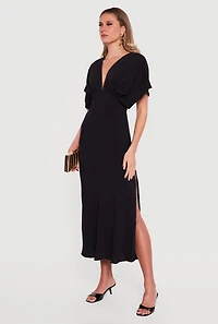 Batwing Sleeve Empire Waist Dress with Side Slit