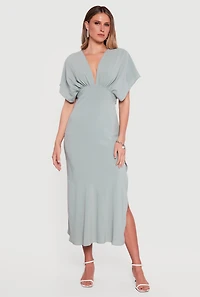 Batwing Sleeve Empire Waist Dress with Side Slit