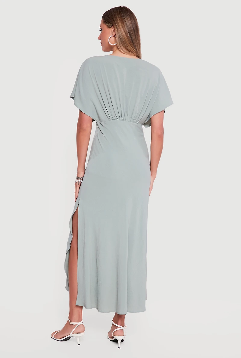 Batwing Sleeve Empire Waist Dress with Side Slit