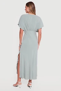 Batwing Sleeve Empire Waist Dress with Side Slit