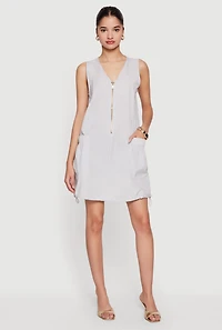 Half Zip Front Drawstring Hem Cargo Dress