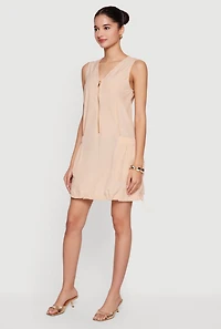 Half Zip Front Drawstring Hem Cargo Dress
