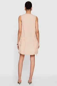 Half Zip Front Drawstring Hem Cargo Dress