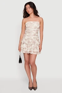 Almost Famous Floral Mesh Ruffle Tiered Mini Tube Dress